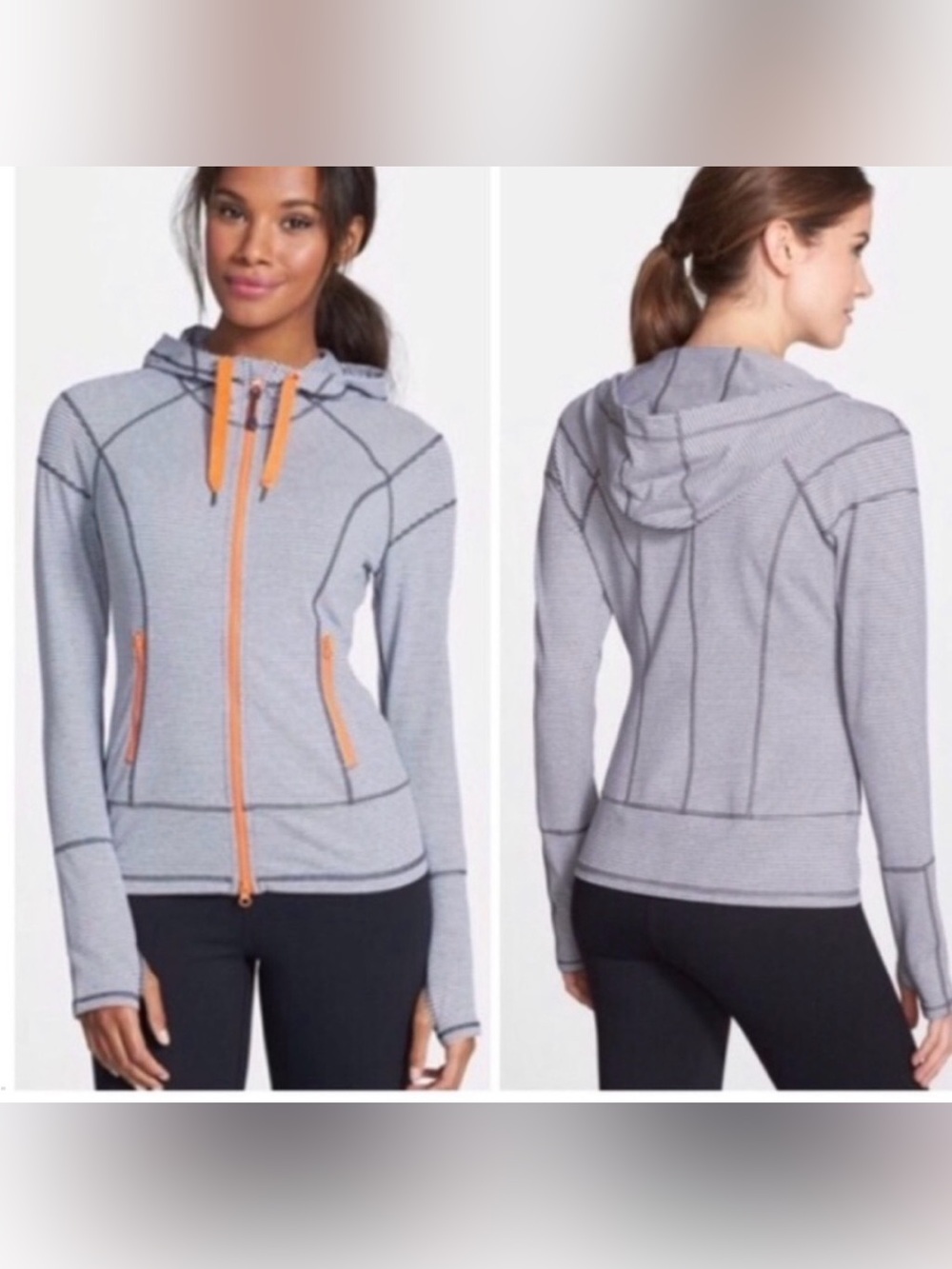 Zella Gray Hooded Zip-Up Jacket with Orange Accents
